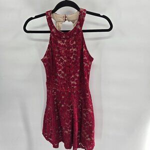 Crystal Doll Red Lace Cream Lining Open Back Racerback Mini Dress Size Medium